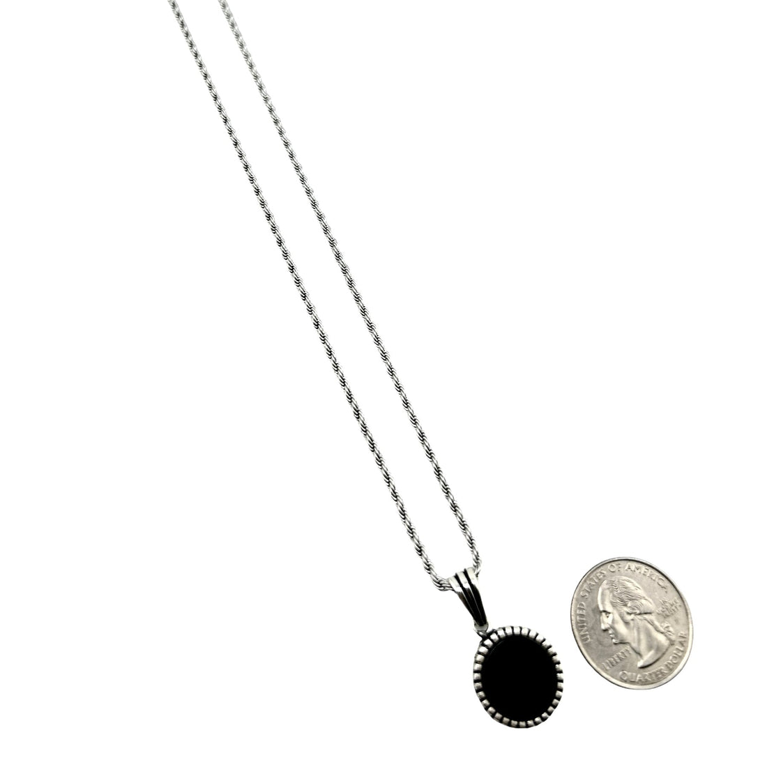 Sterling Silver Round Onyx Mens Pendant