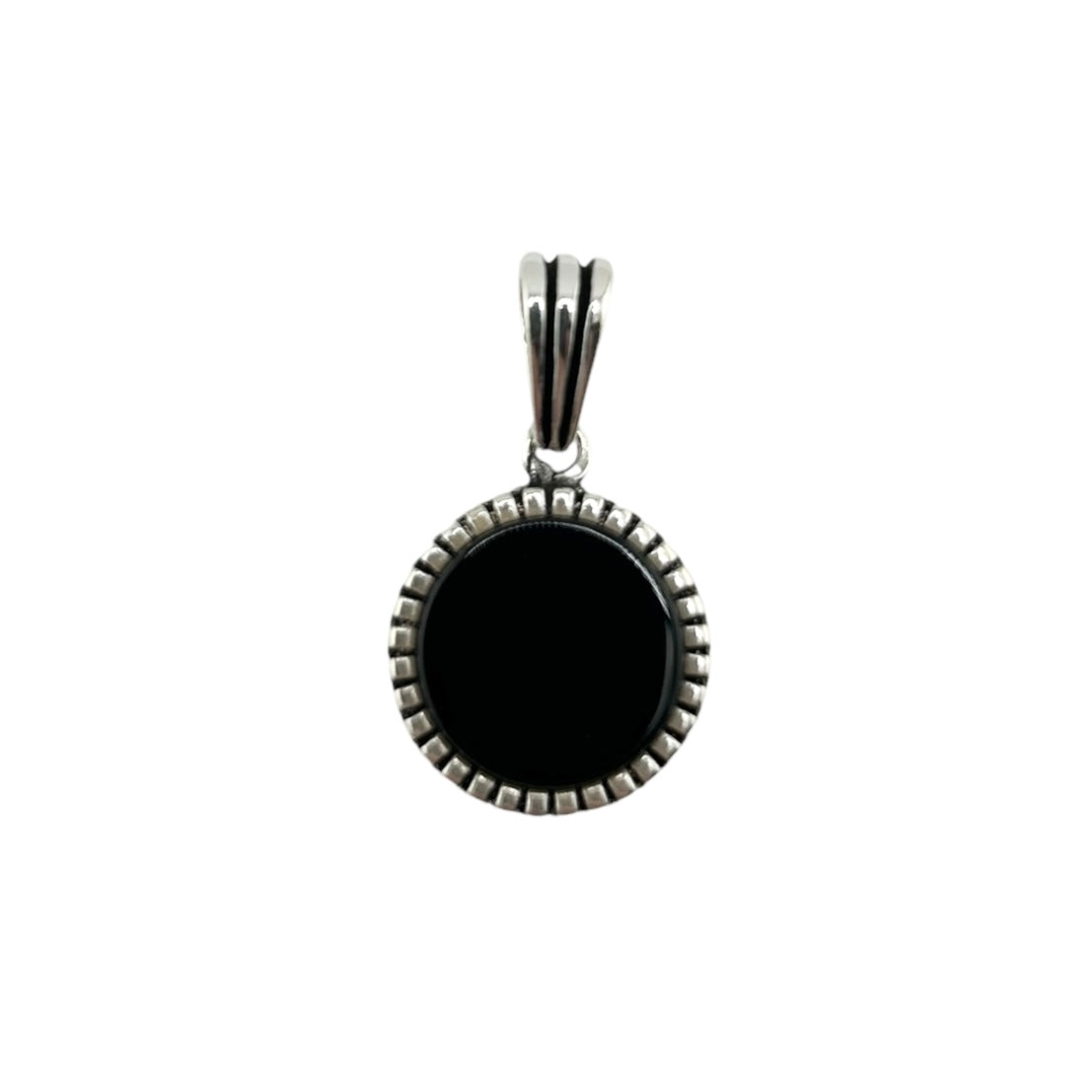 Sterling Silver Round Onyx Mens Pendant