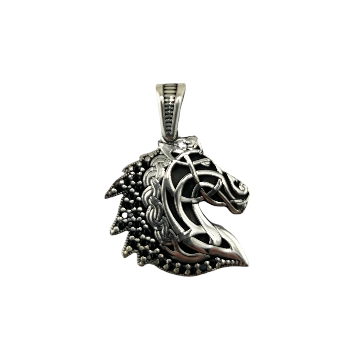 Sterling Silver CZ Horse Mens Pendant
