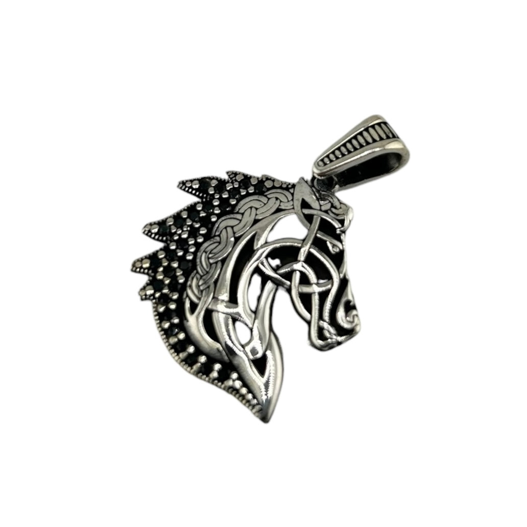 Sterling Silver CZ Horse Mens Pendant