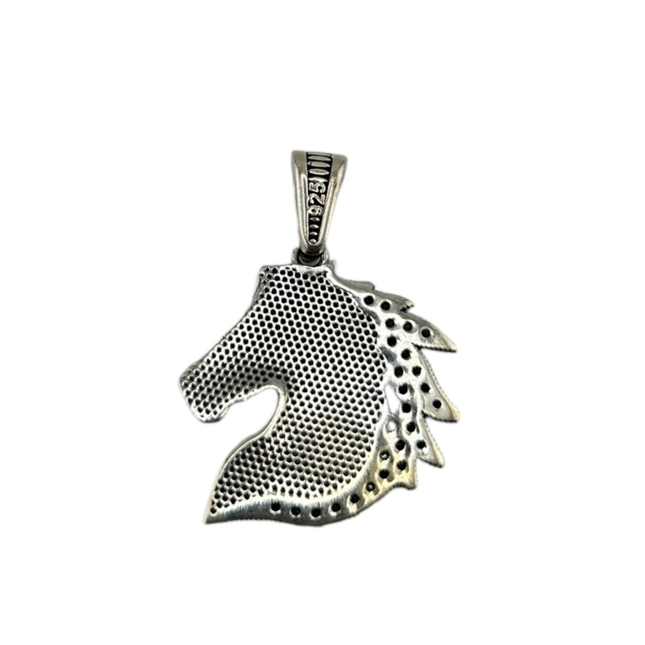 Sterling Silver CZ Horse Mens Pendant