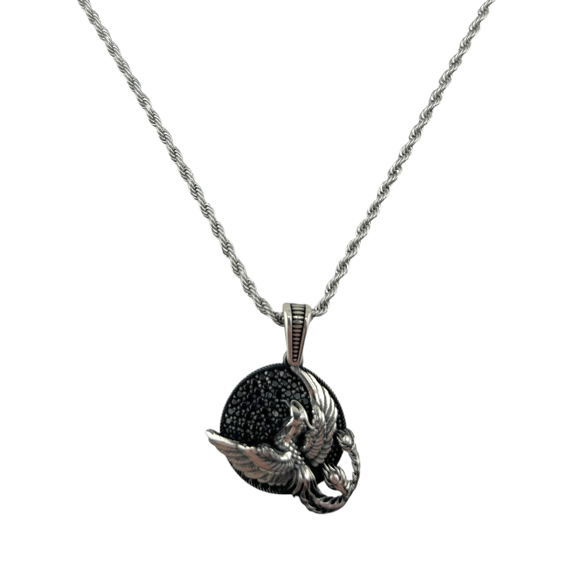 Sterling Silver CZ Dragon Mens Pendant