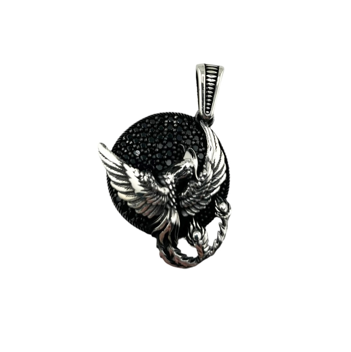 Sterling Silver CZ Dragon Mens Pendant