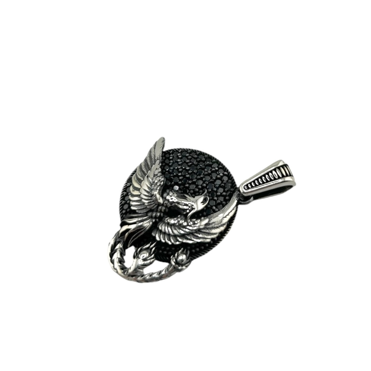Sterling Silver CZ Dragon Mens Pendant