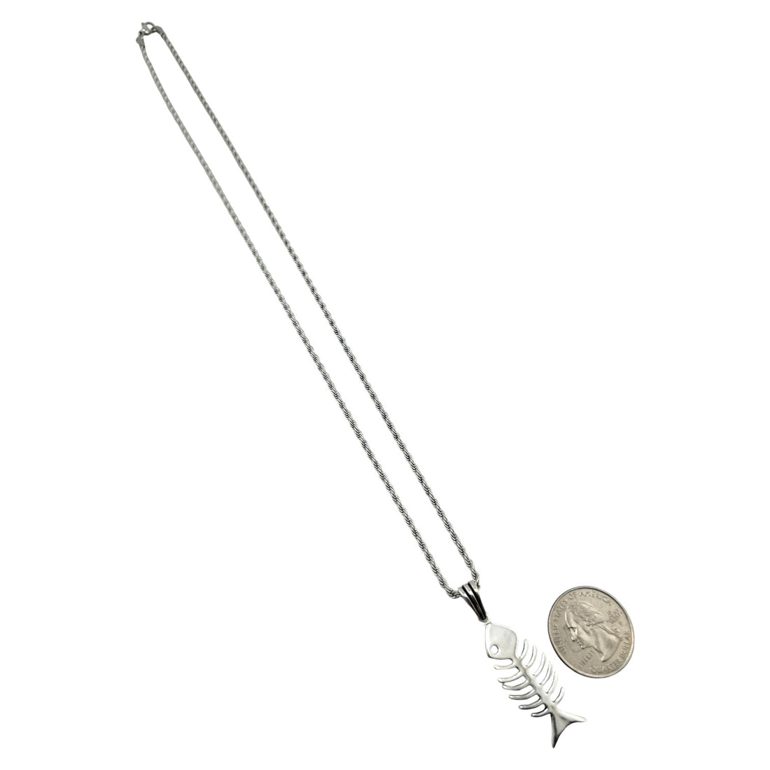Sterling Silver Fish Skeleton Mens Pendant