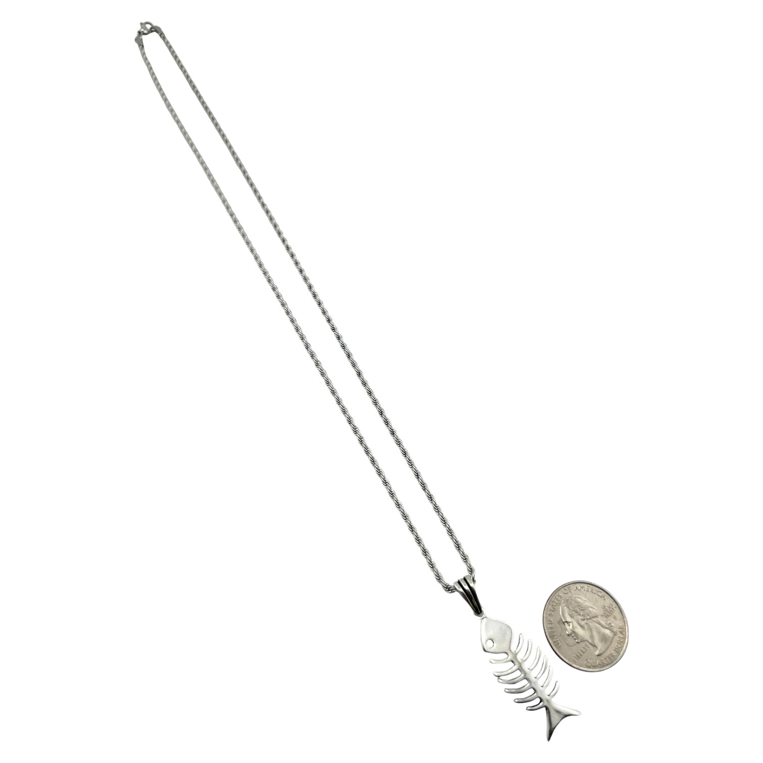 Sterling Silver Fish Skeleton Mens Pendant