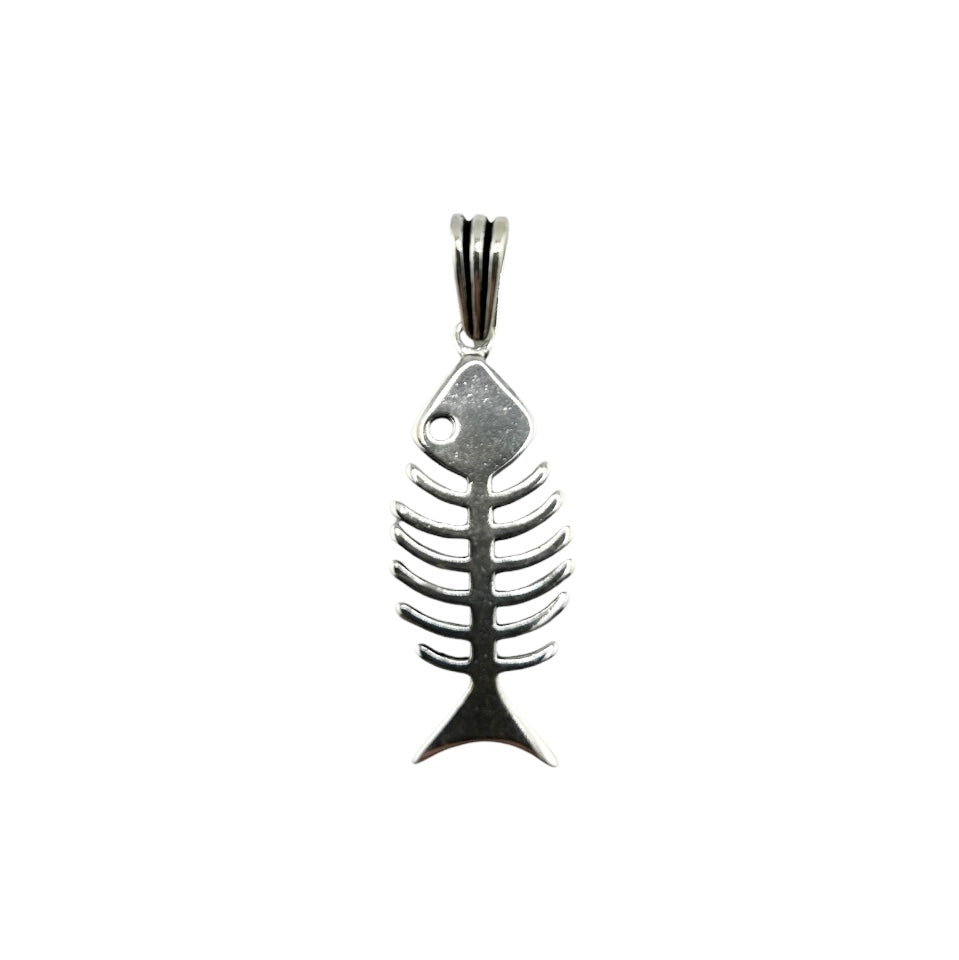 Sterling Silver Fish Skeleton Mens Pendant