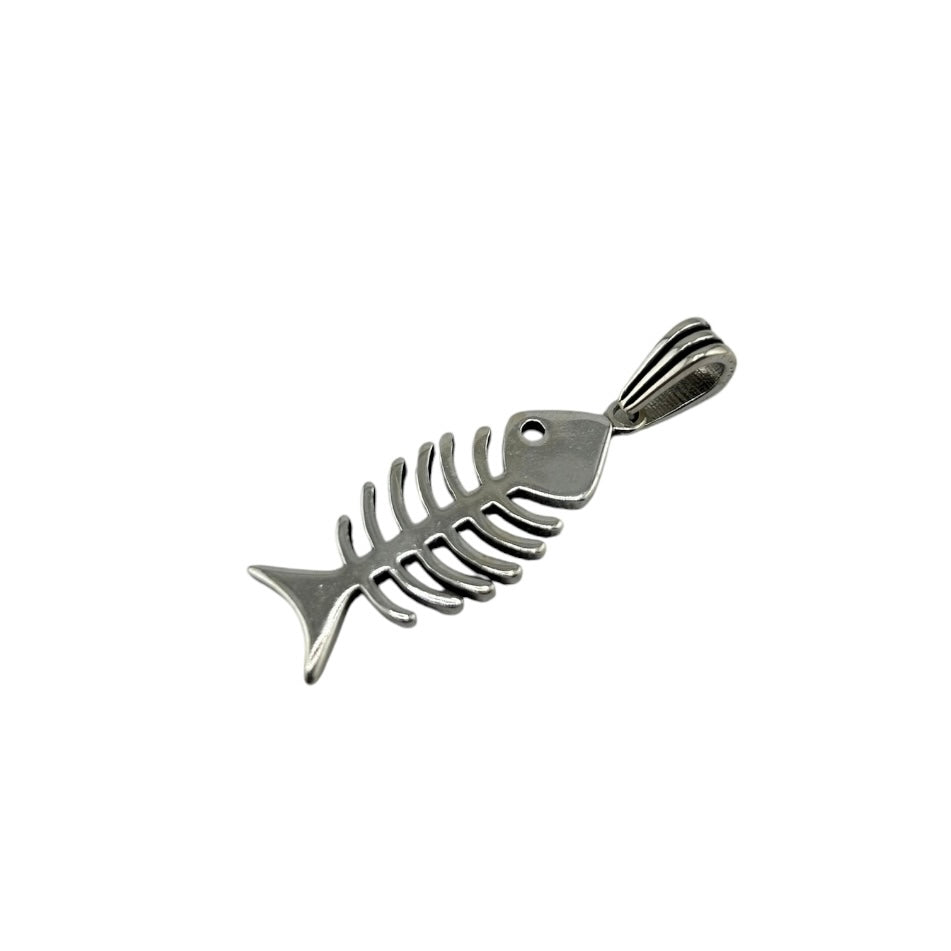 Sterling Silver Fish Skeleton Mens Pendant