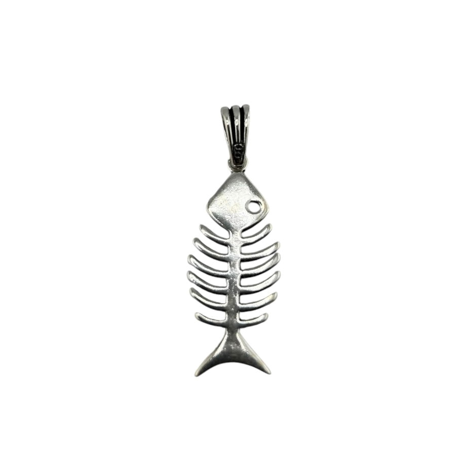Sterling Silver Fish Skeleton Mens Pendant