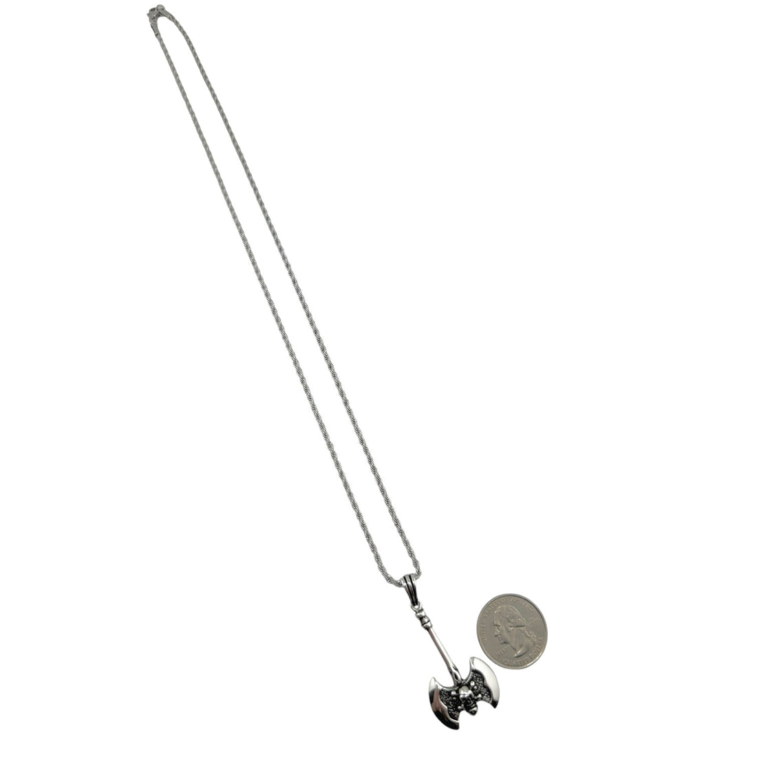 Sterling Silver Skull Ax Mens Pendant