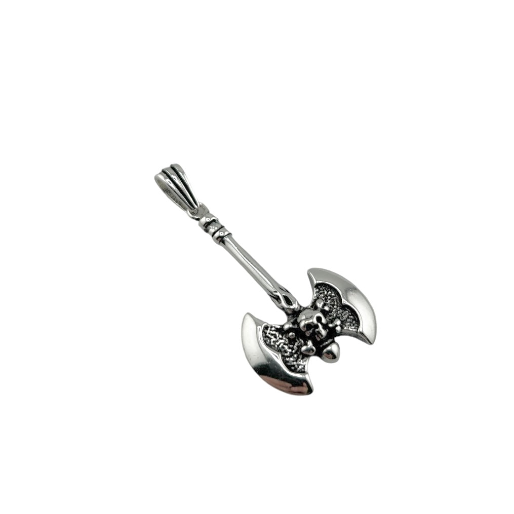 Sterling Silver Skull Ax Mens Pendant