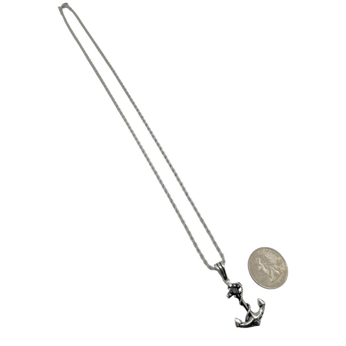 Sterling Silver Black CZ Anchor Mens Pendant