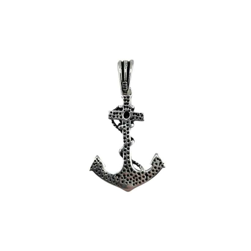 Sterling Silver Black CZ Anchor Mens Pendant