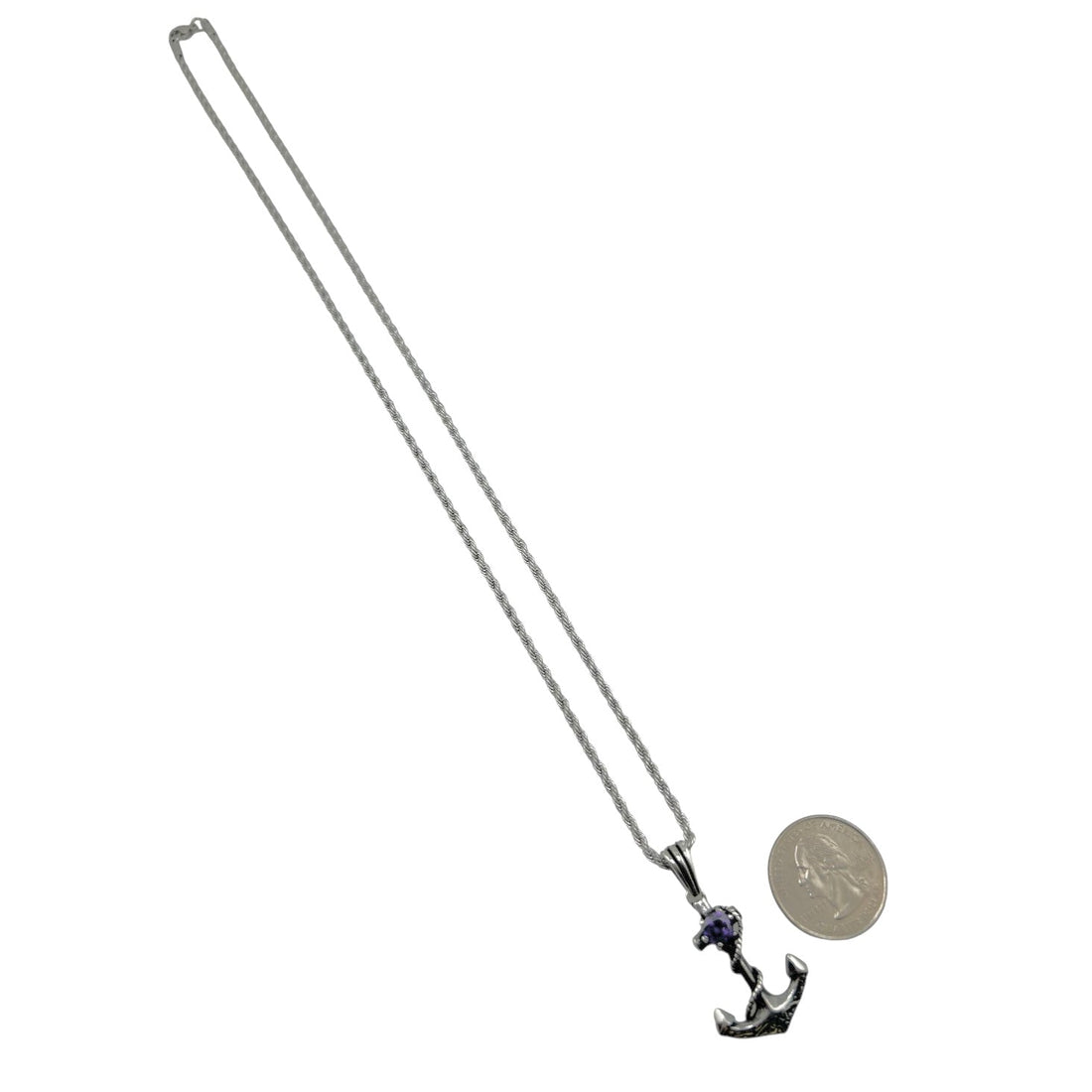 Sterling Silver Purple CZ Anchor Mens Pendant