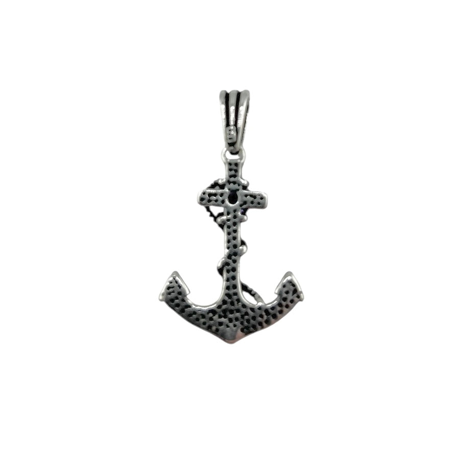 Sterling Silver Purple CZ Anchor Mens Pendant