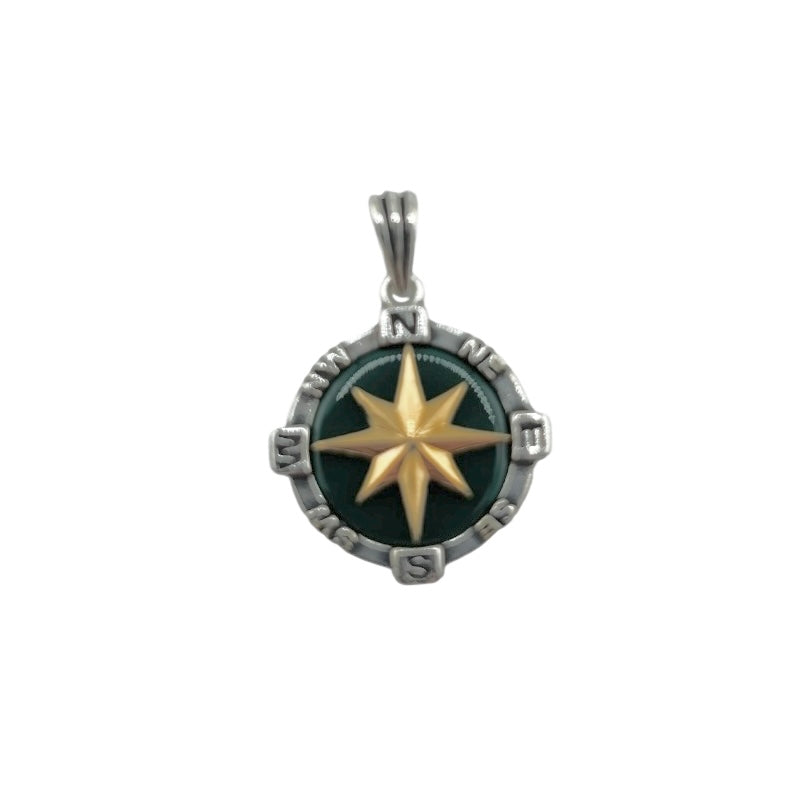 Sterling Silver Malachite Compass Mens Pendant