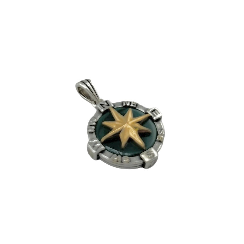 Sterling Silver Malachite Compass Mens Pendant