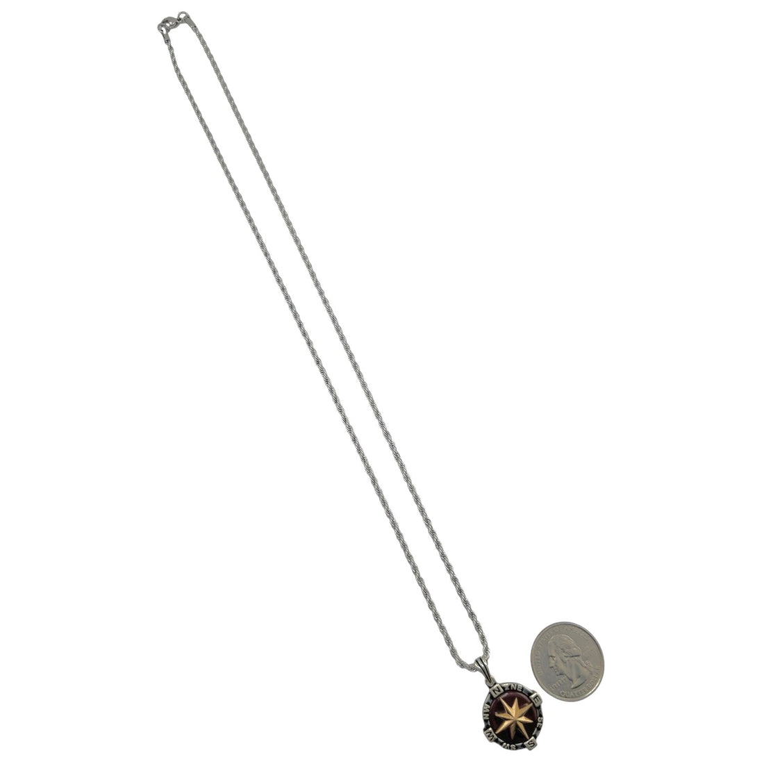 Sterling Silver Agate Compass Mens Pendant