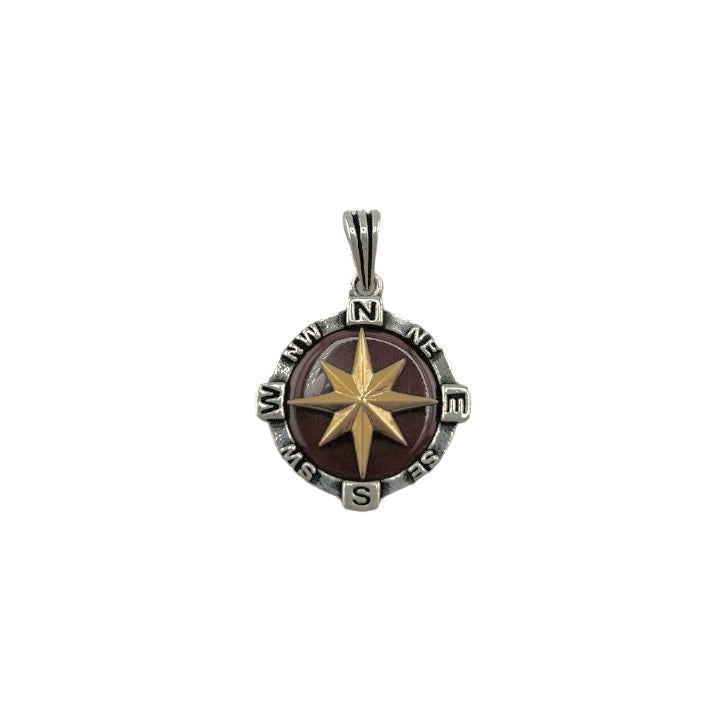 Sterling Silver Agate Compass Mens Pendant