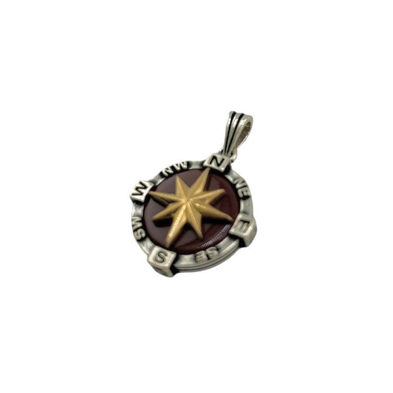 Sterling Silver Agate Compass Mens Pendant