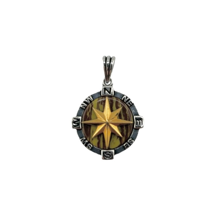 Sterling Silver Compass Mens Pendant