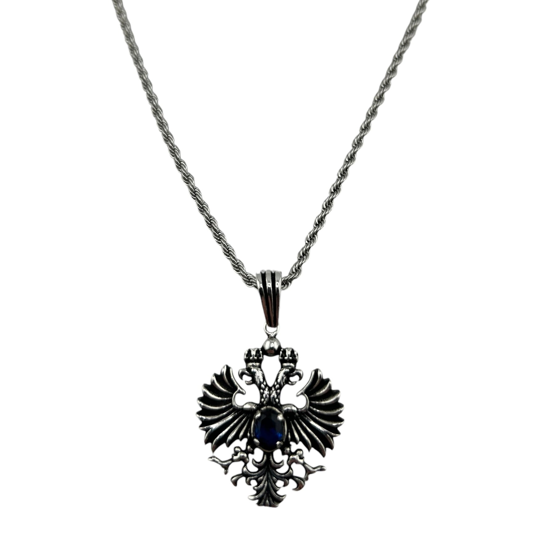 Sterling Silver Blue CZ Eagle Mens Pendant