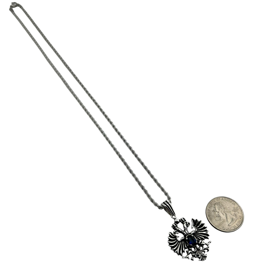 Sterling Silver Blue CZ Eagle Mens Pendant