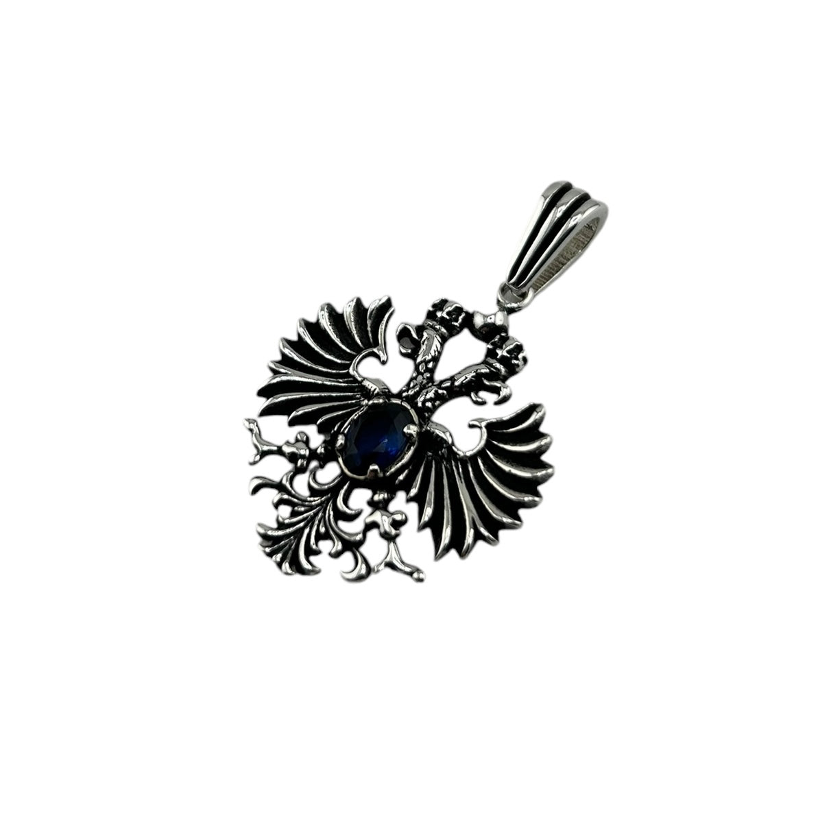 Sterling Silver Blue CZ Eagle Mens Pendant