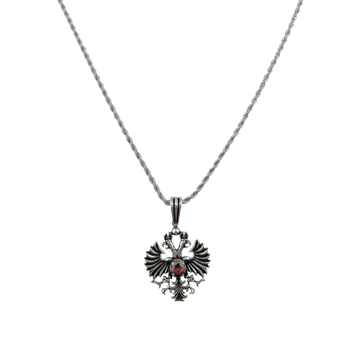 Sterling Silver Red CZ Eagle Mens Pendant
