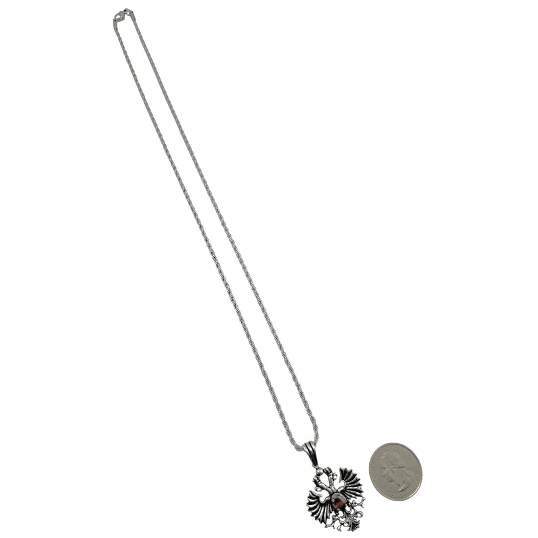 Sterling Silver Red CZ Eagle Mens Pendant