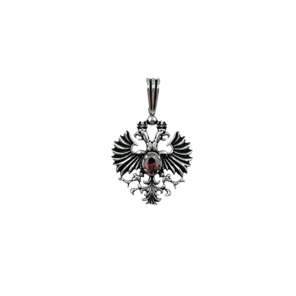 Sterling Silver Red CZ Eagle Mens Pendant