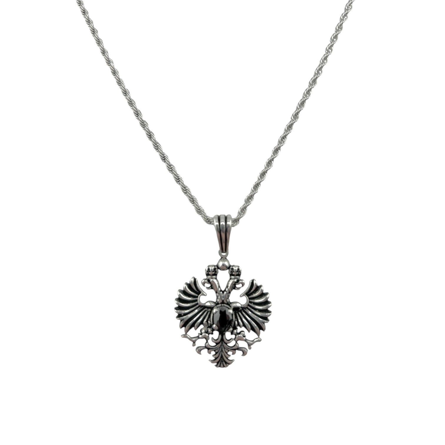Sterling Silver Black CZ Eagle Mens Pendant