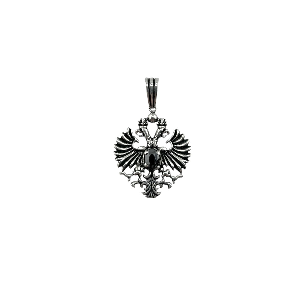 Sterling Silver Black CZ Eagle Mens Pendant