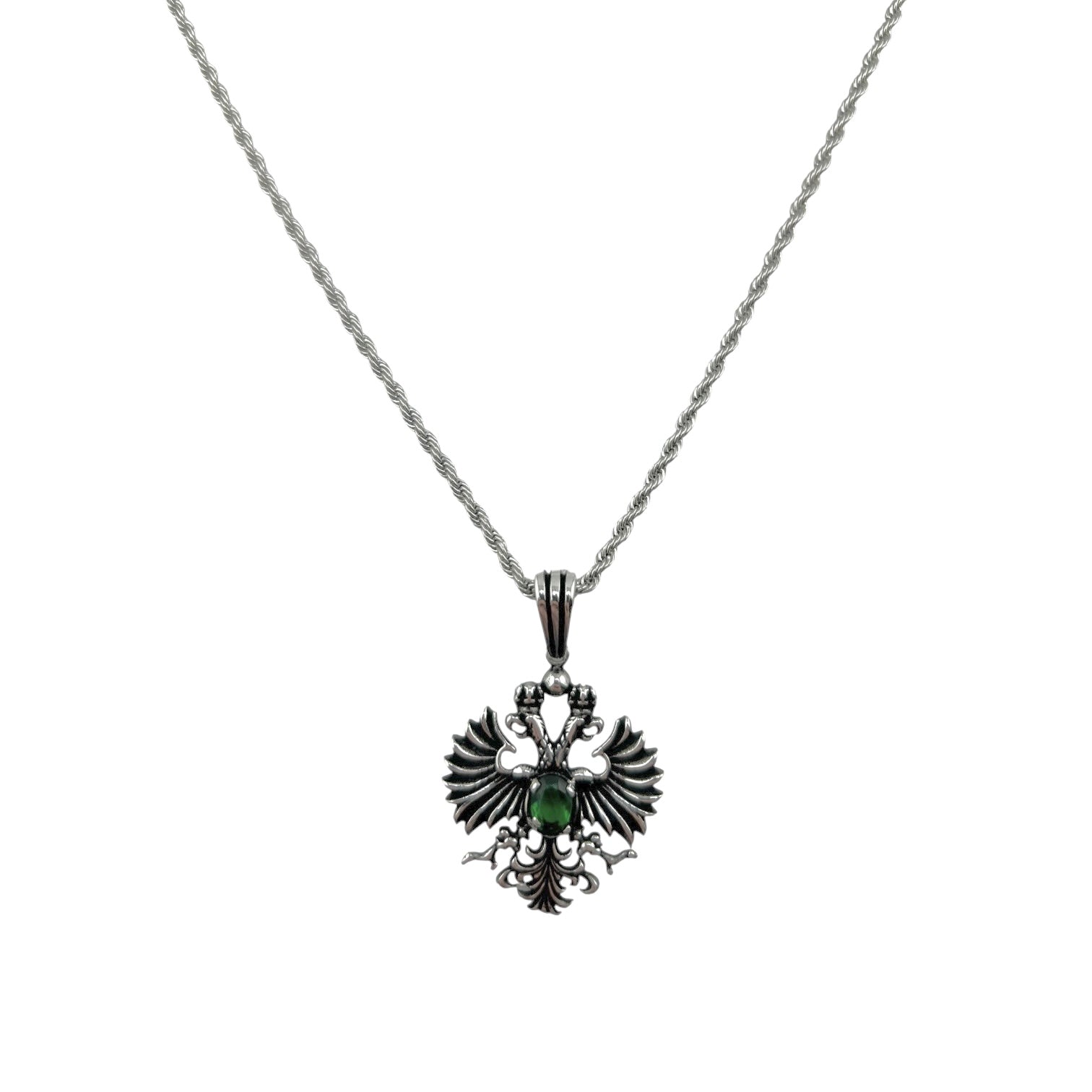 Sterling Silver Green CZ Eagle Mens Pendant