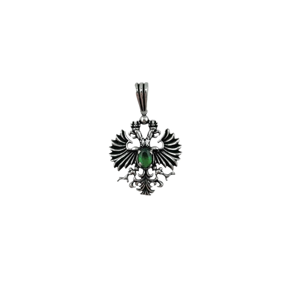 Sterling Silver Green CZ Eagle Mens Pendant