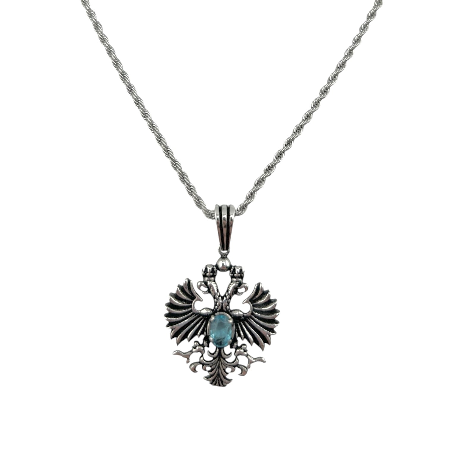 Sterling Silver Topaz CZ Eagle Mens Pendant