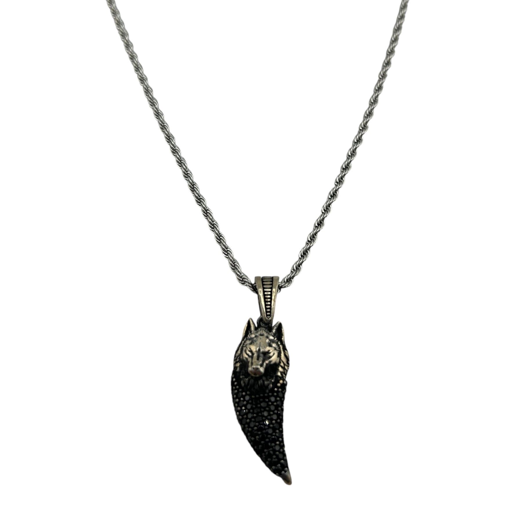 Sterling Silver CZ Wolf Mens Pendant