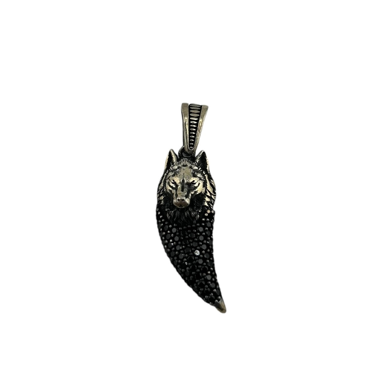 Sterling Silver CZ Wolf Mens Pendant