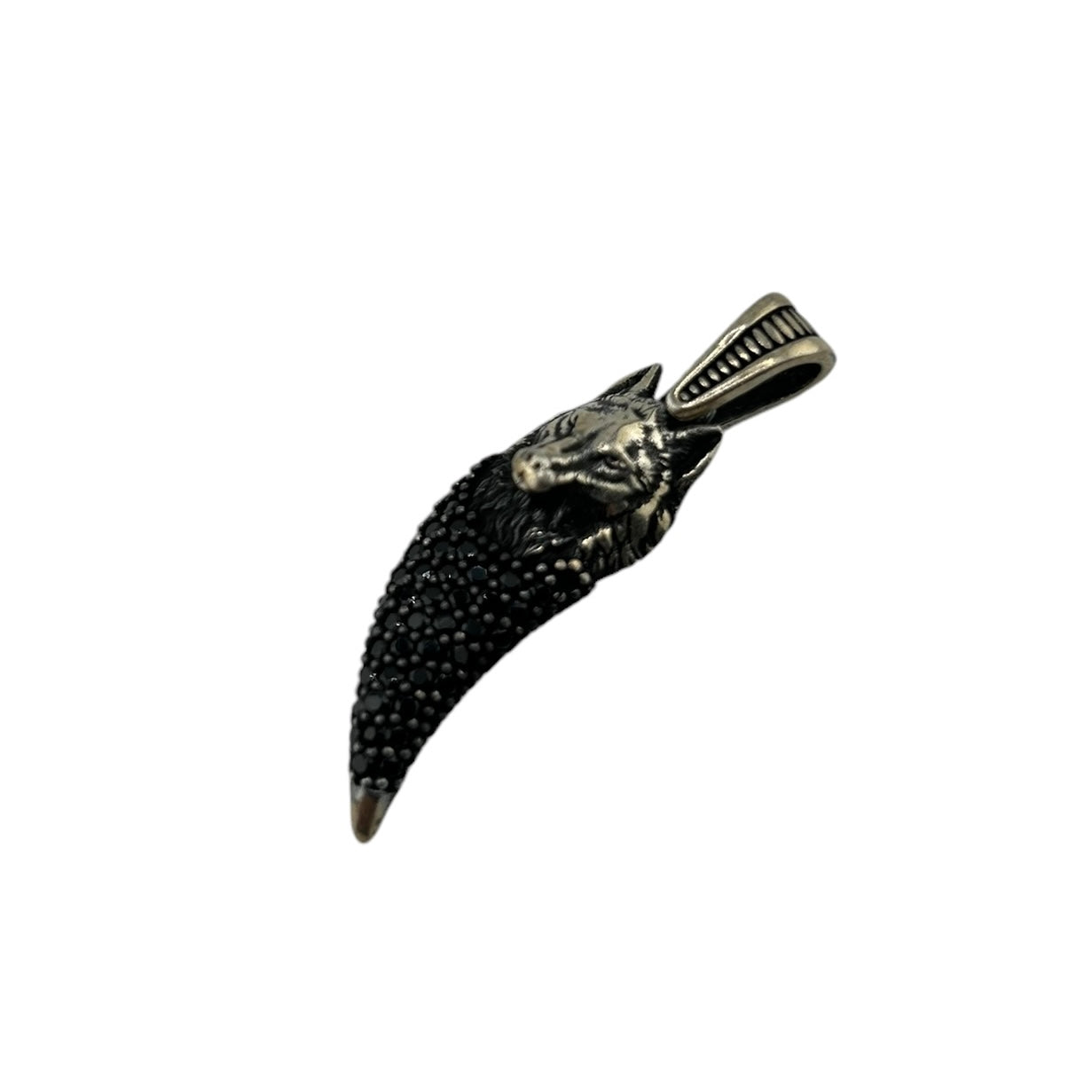 Sterling Silver CZ Wolf Mens Pendant