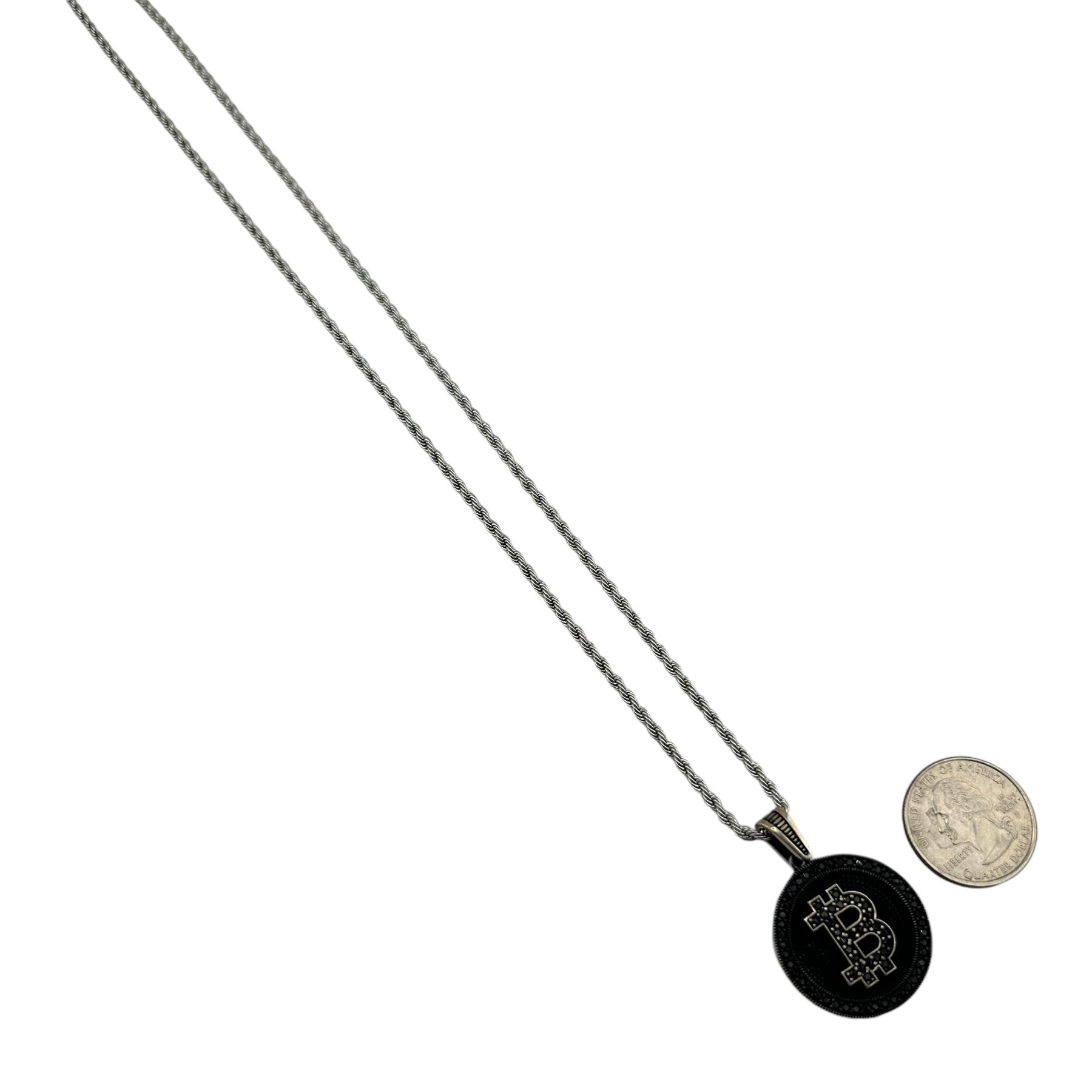 Sterling Silver CZ Bitcoin Mens Pendant