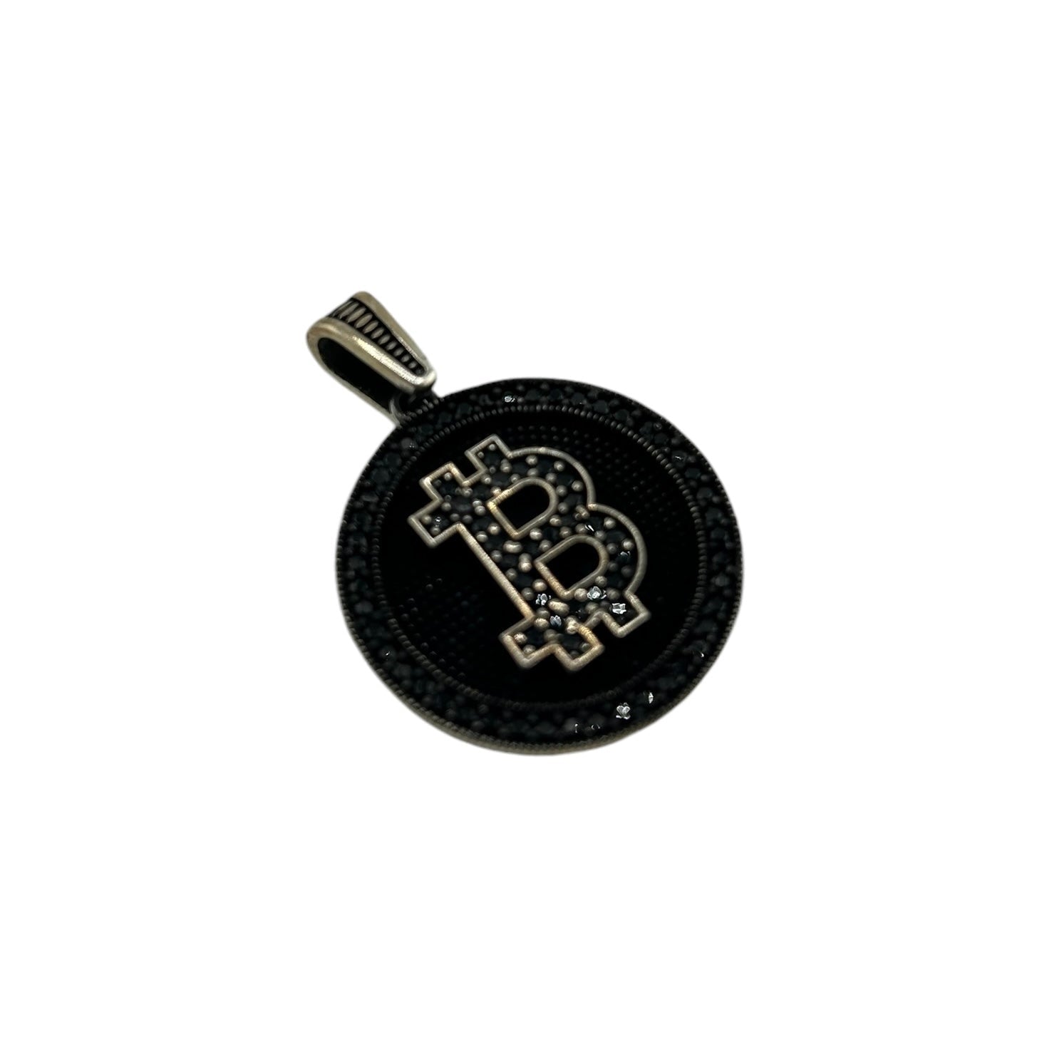 Sterling Silver CZ Bitcoin Mens Pendant