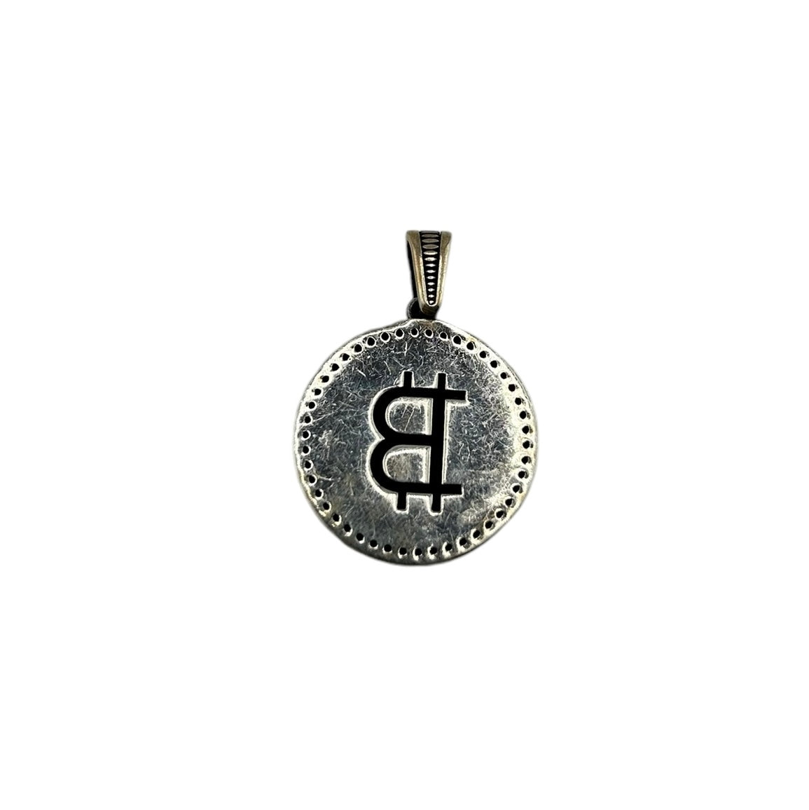 Sterling Silver CZ Bitcoin Mens Pendant