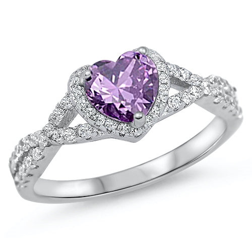 Sterling Silver Amethyst CZ Heart Ring