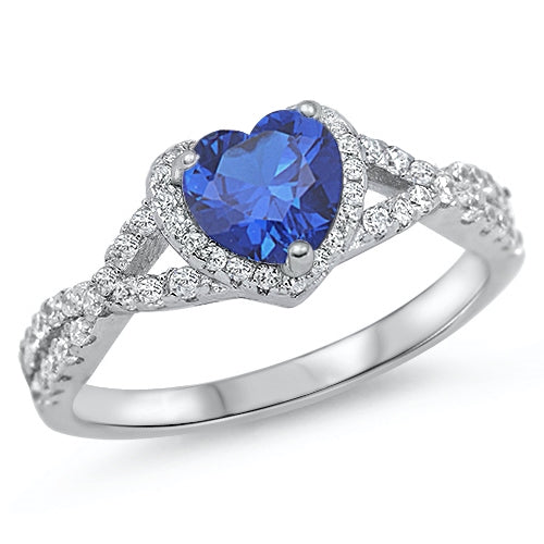 Sterling Silver Blue Sapphire CZ Heart Ring