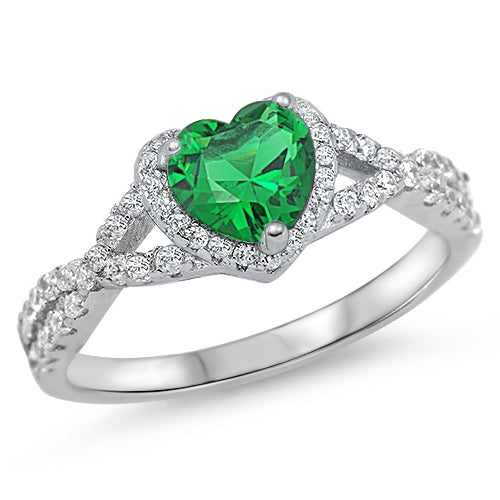 Sterling Silver Emerald CZ Heart Ring