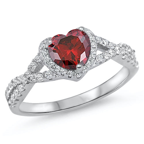Sterling Silver Garnet CZ Heart Ring