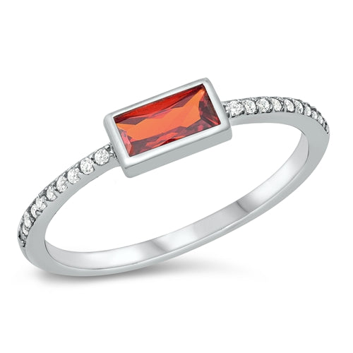 Sterling Silver Garnet CZ Baguette Ring