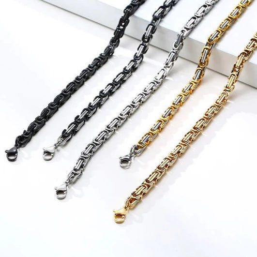 Stainless Steel 4mm Square Byzantine 24" Chain Necklace