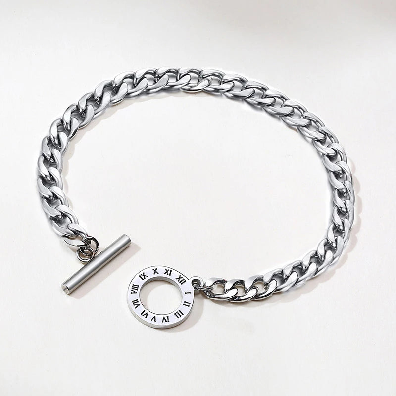 Stainless Steel Roman Numeral Cuban Bracelet