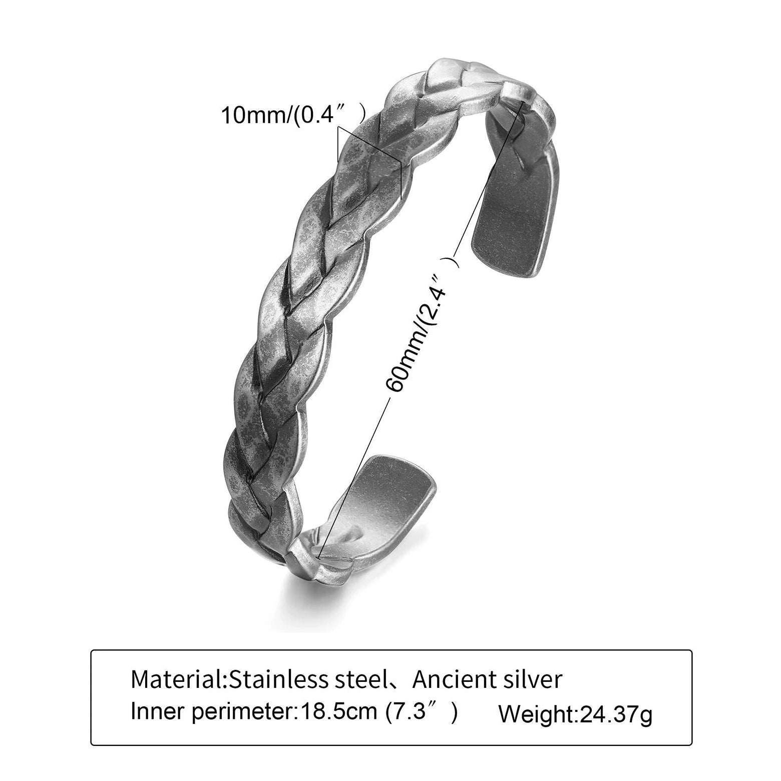Stainless Steel Vintage Wheat Twisted Cuff Bracelet